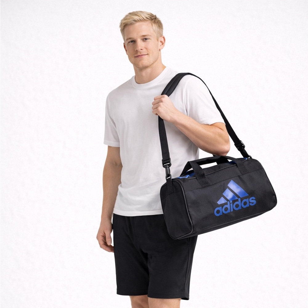 Adidas Small Black and Blue Duffel Bag
